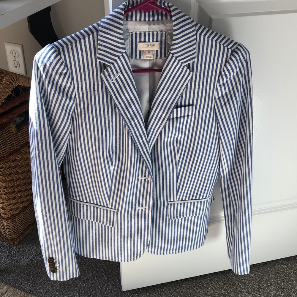 NEW j crew blazer! 00 blue white pin stripe